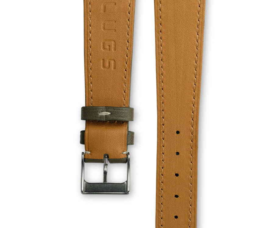 Smooth Classic Khaki green leather watch strap - cream stitching - LUGS brand