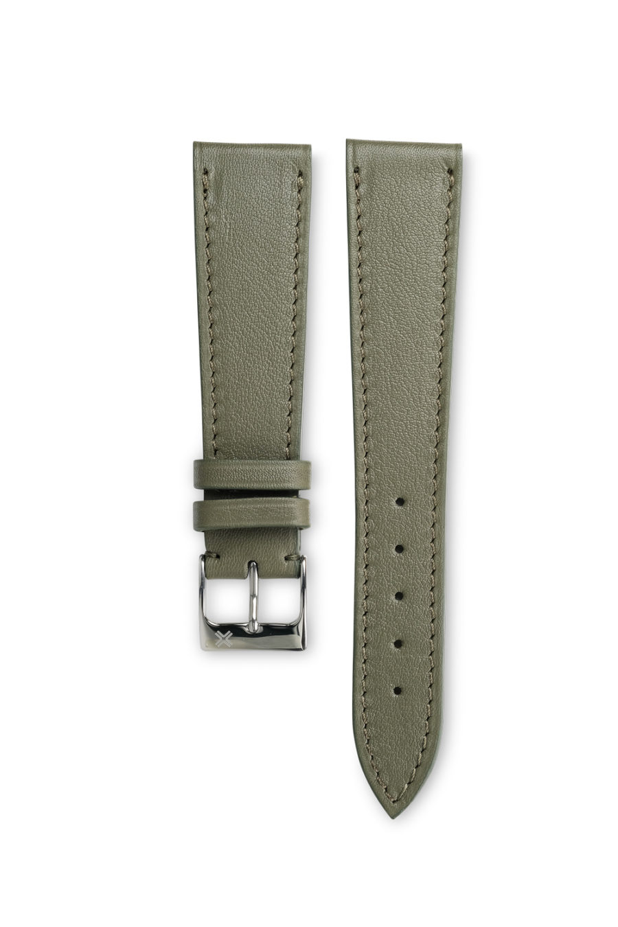 Smooth classic khaki green leather watch strap - tone on tone stitching - LUGS brand