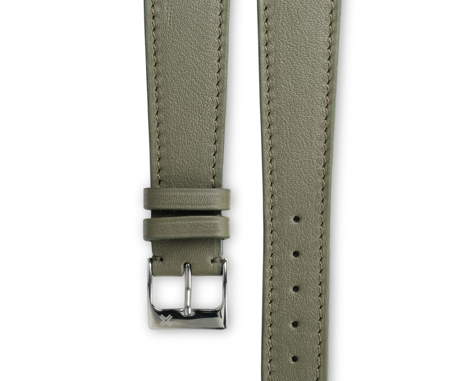 Smooth classic khaki green leather watch strap - tone on tone stitching - LUGS brand