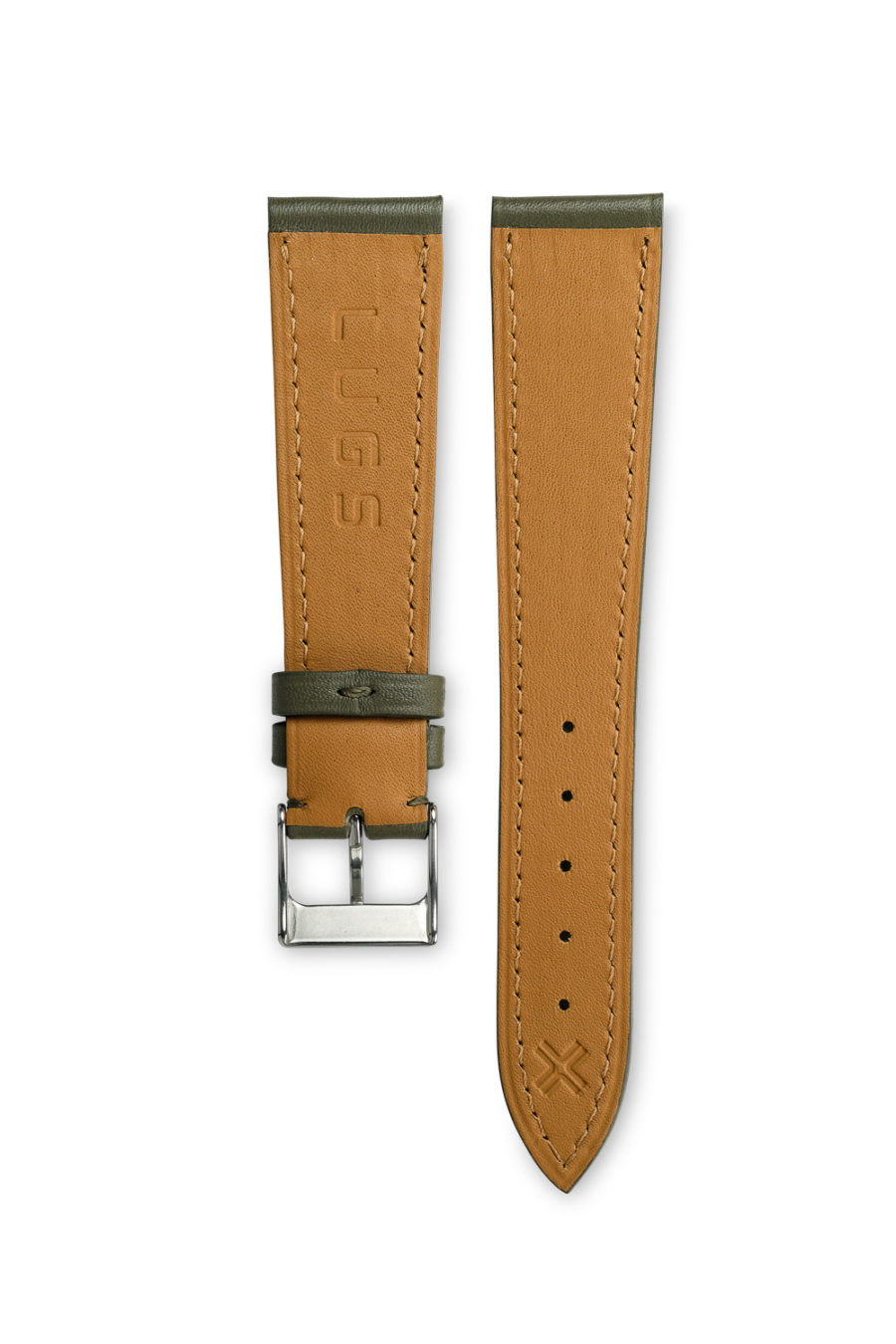 Smooth Classic Khaki green leather watch strap - tone on tone stitching - LUGS brand