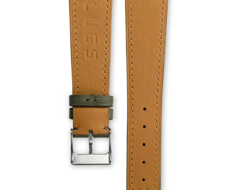 Smooth Classic Khaki green leather watch strap - tone on tone stitching - LUGS brand