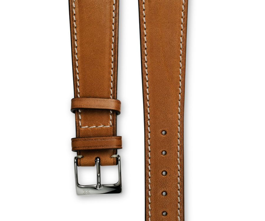 Smooth Classic Barenia light brown tan leather watch strap - cream stitching - LUGS brand