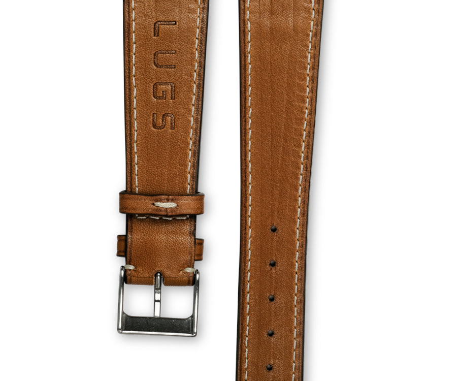 Smooth Classic Barenia light brown tan leather watch strap - cream stitching - LUGS brand