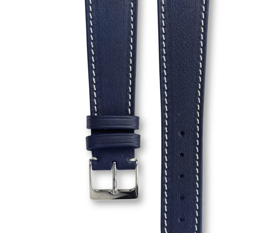 Smooth Classic Navy blue leather watch strap - cream stitching - LUGS brand