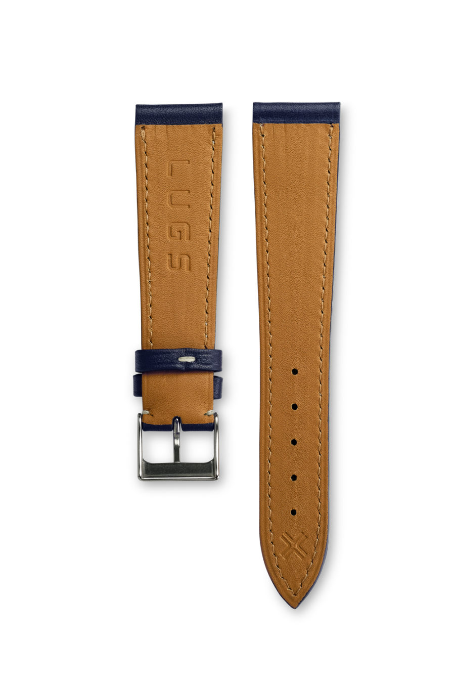 Smooth Classic Navy Blue leather watch strap - cream stitching - LUGS brand