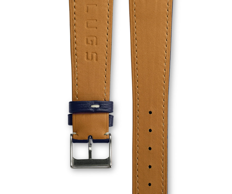 Smooth Classic Navy Blue leather watch strap - cream stitching - LUGS brand