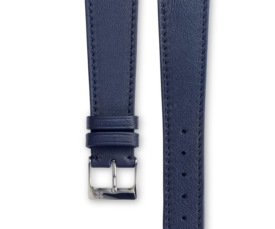 Smooth Classic Navy Blue leather watch strap - tone on tone stitching - LUGS brand