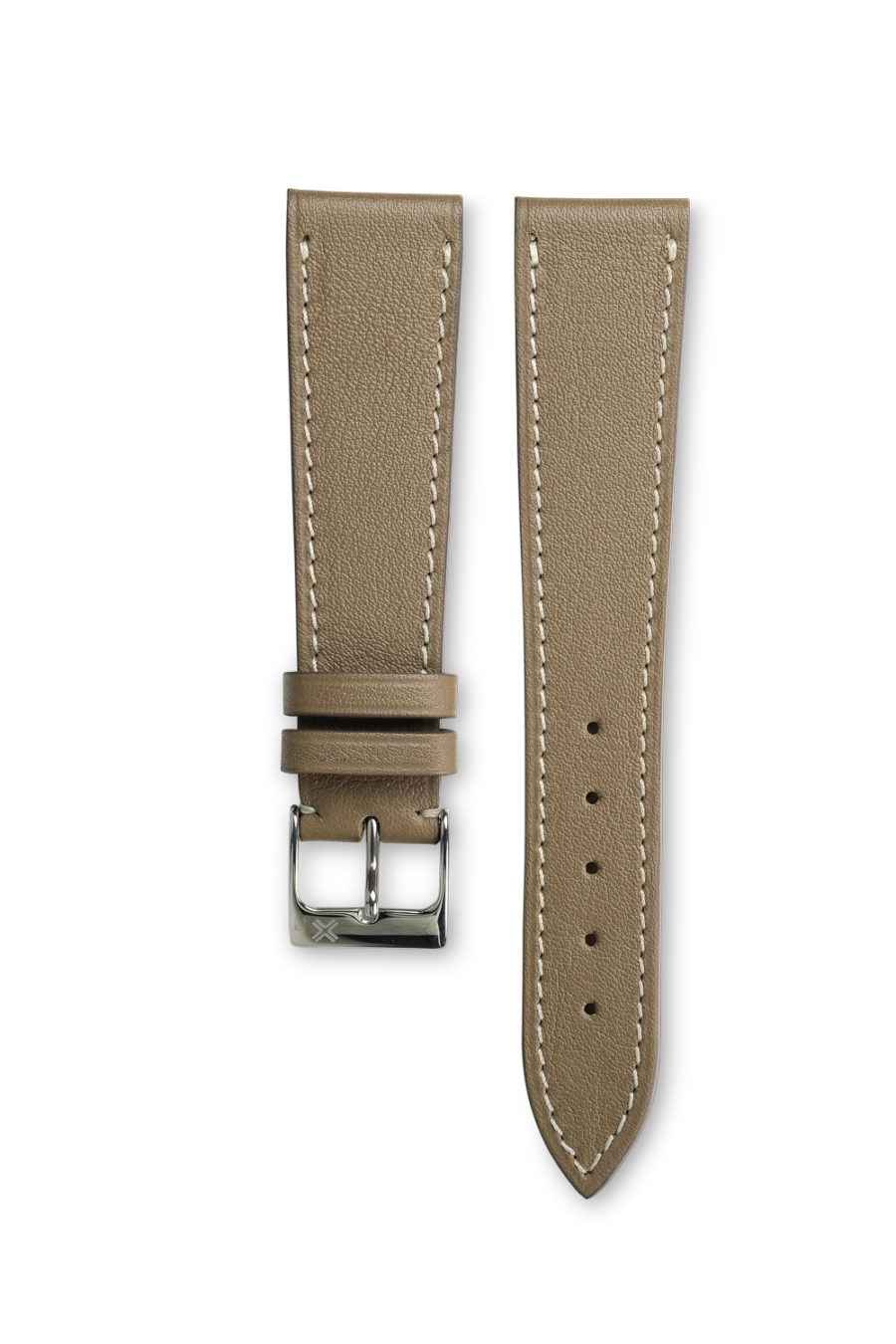 Smooth Classic taupe beige leather watch strap - cream stitching - LUGS brand