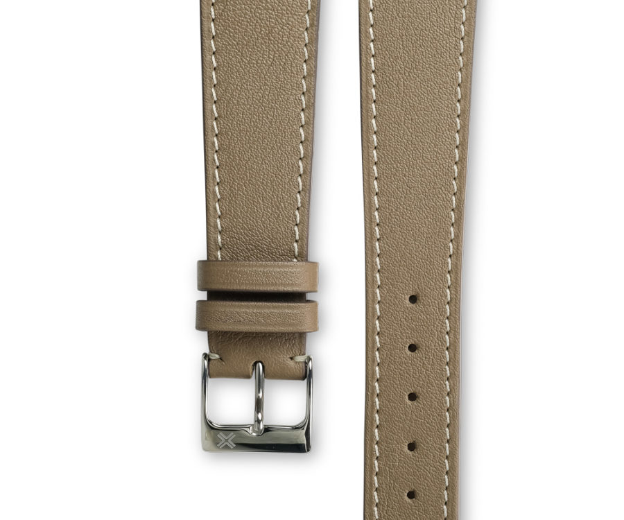 Smooth Classic taupe beige leather watch strap - cream stitching - LUGS brand