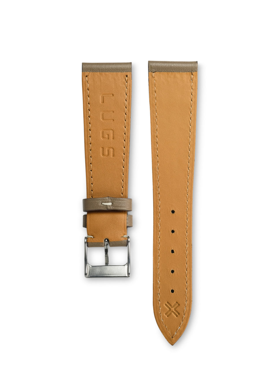 Smooth Classic Taupe Grey leather watch strap - cream stitching - LUGS brand