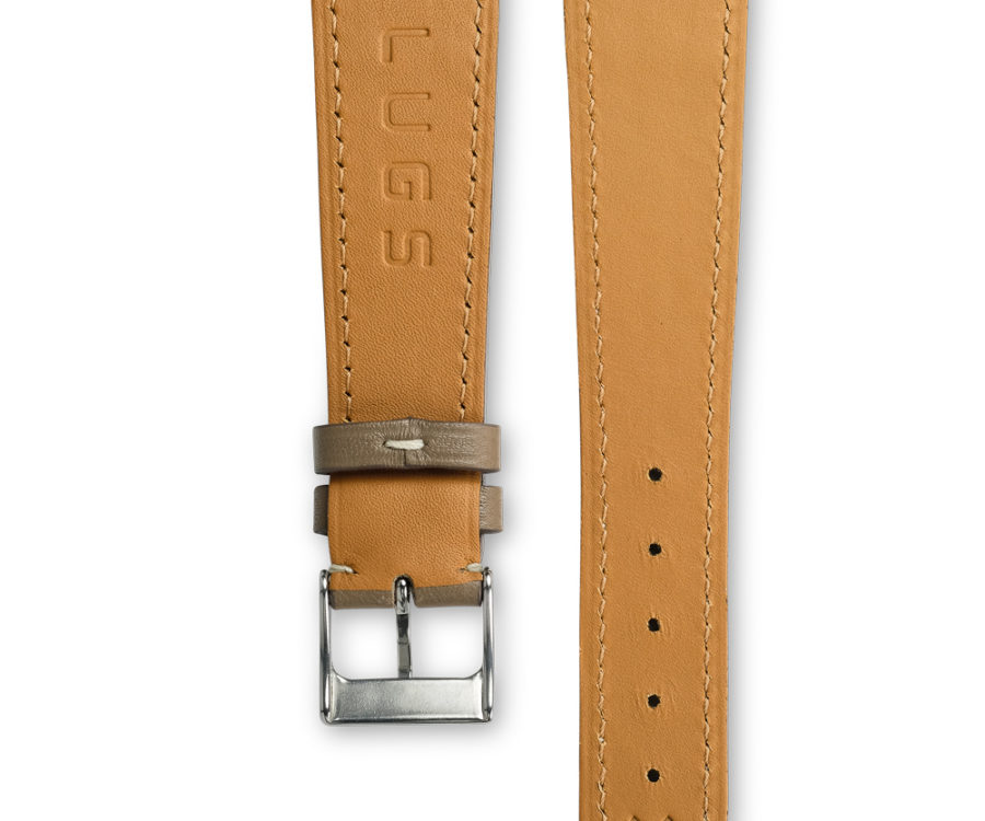 Smooth Classic Taupe Grey leather watch strap - cream stitching - LUGS brand