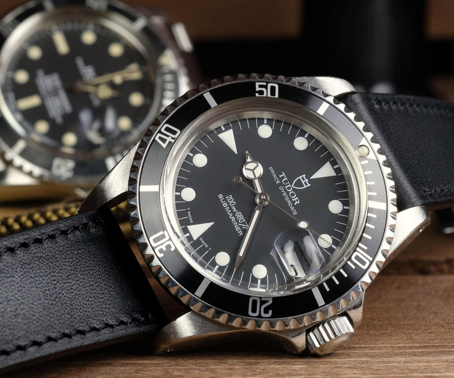 Tudor submariner on a smooth Barenia deep black LUGS watch strap