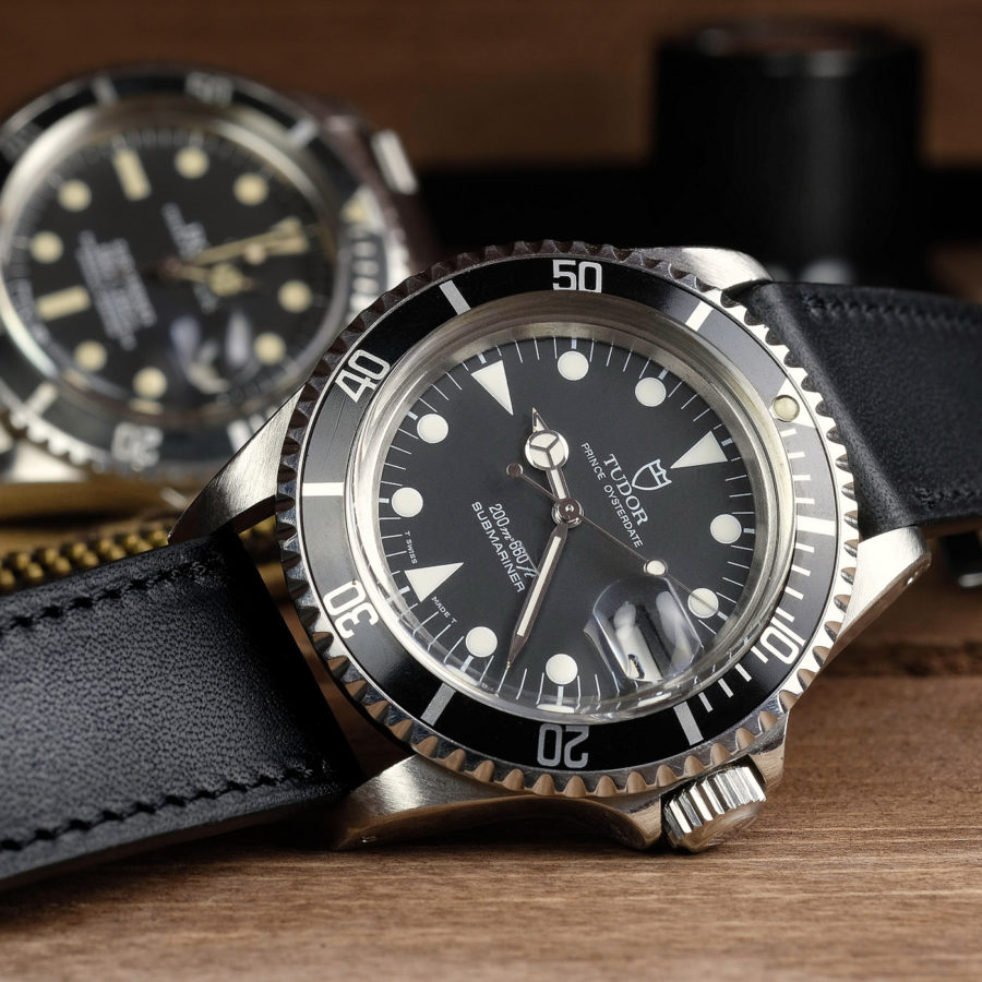 Tudor submariner on a smooth Barenia deep black LUGS watch strap